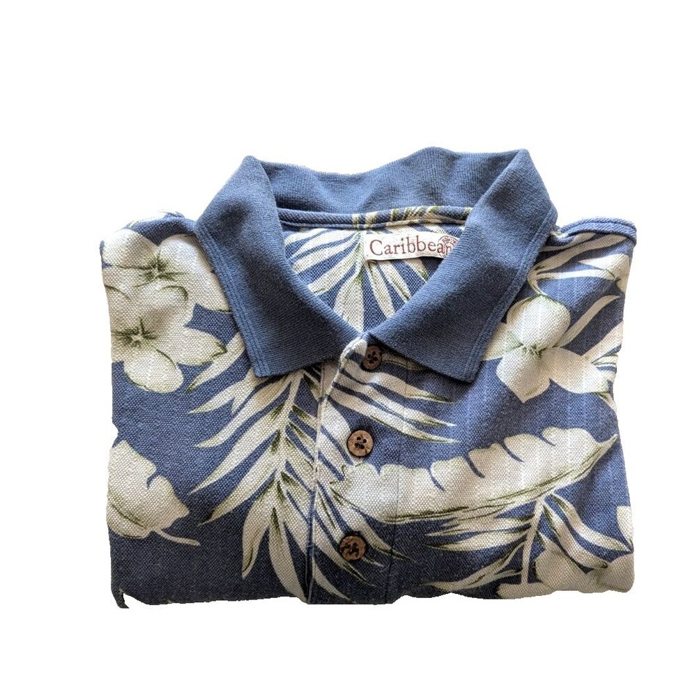 Caribbean Roundtree & Yorke Short Sleeve Polo Shirt Mens XL Silk/Cotton Floral